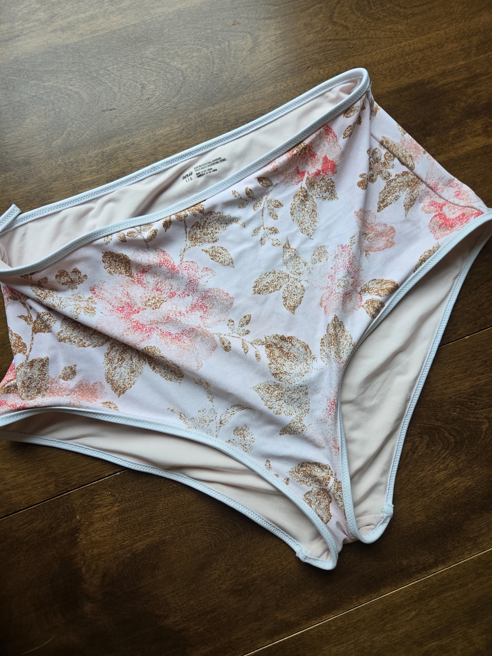 aerie Pink and Gold Floral High-Waist Bikini Bottoms